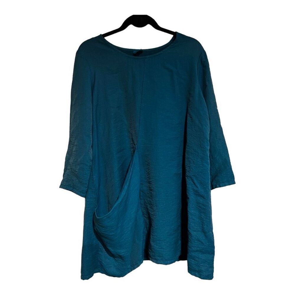Et Lois Womens Vintage Boat Neck One-Sided Pocket Tunic Top Teal Size Large